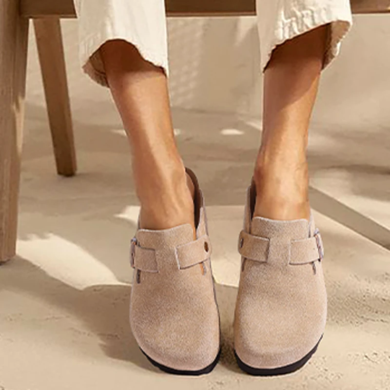Gacimy Women's Cork Clogs With Arch Support, Adjustable Buckle, Fashion Suede Slippers_voghion.com
