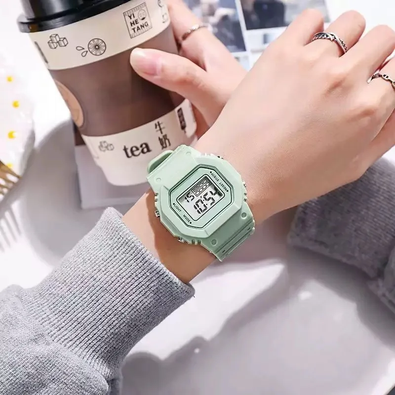 UTHAI C08 Boys and Girls Student Electronic Watch Macaron Color Men's and Women's Sport Alarm Clock Waterproof Square Watches