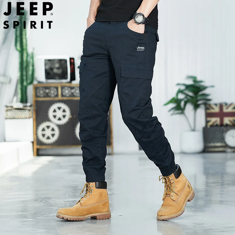 JEEP SPIRIT tuta semplice casual da uomo leggings larghi pantaloni tinta unita primavera gioventù pantaloni versatili in cotone multitasche