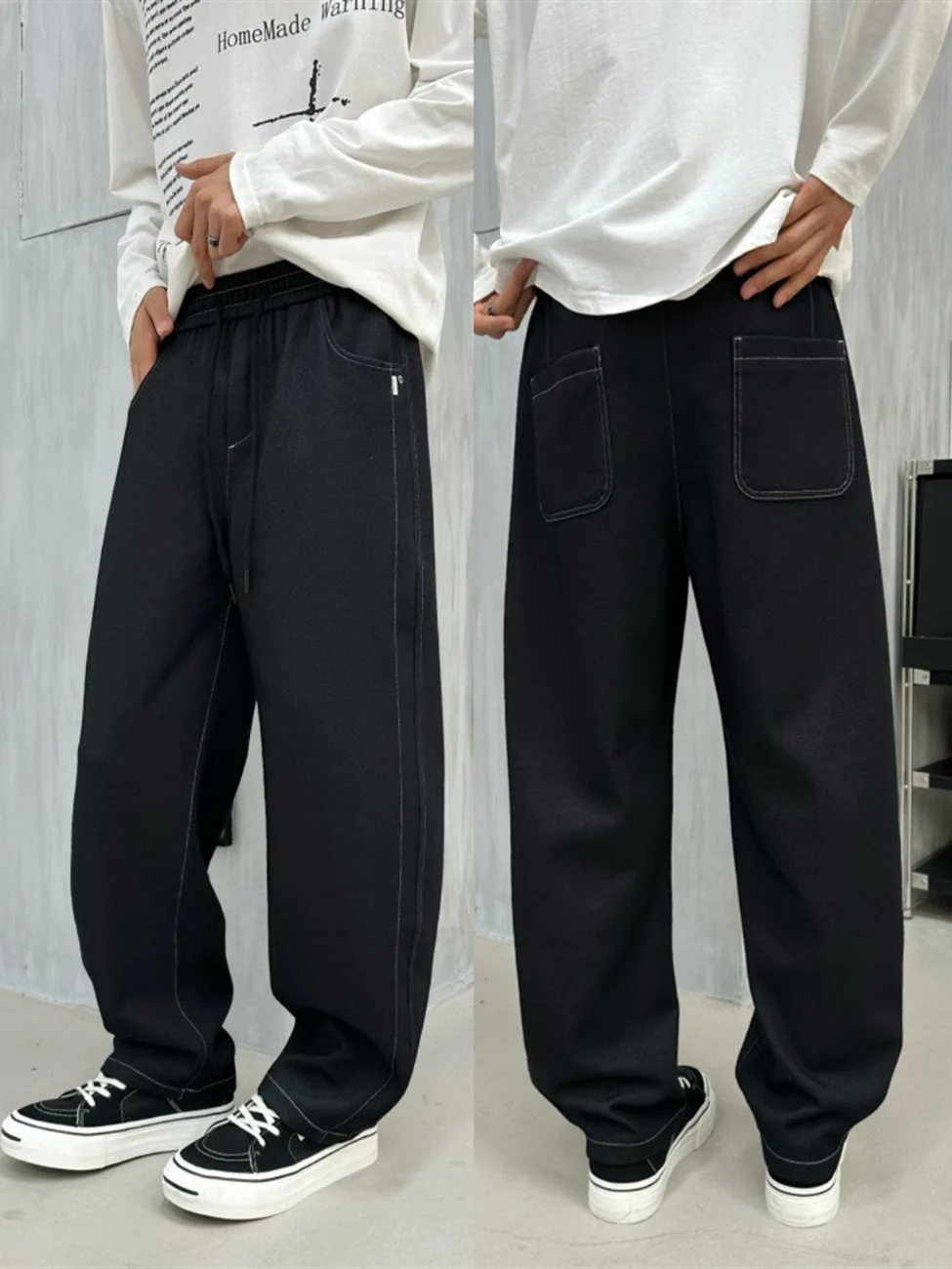 

Faionable Loose Fit Men's Casual Pants Line Denim Cosite Fabric 3D Knife Cut Cotton Polyester Blend Winter Wear