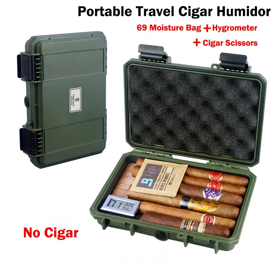 Travel Portable Cigar Humidor with Humidifier Classic Cedar Wood Chip W Cigar Scissors Waterproof Storage Box Cigar Accessories