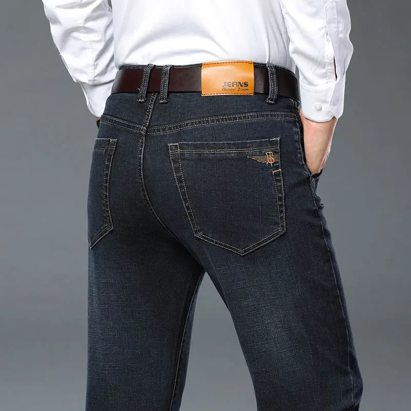 

Plus Size 42 44 46 Spring Autumn Men's Fashion Casual Jeans Black Blue Classic Business Straight Elasticity Brand Denim Trousers
