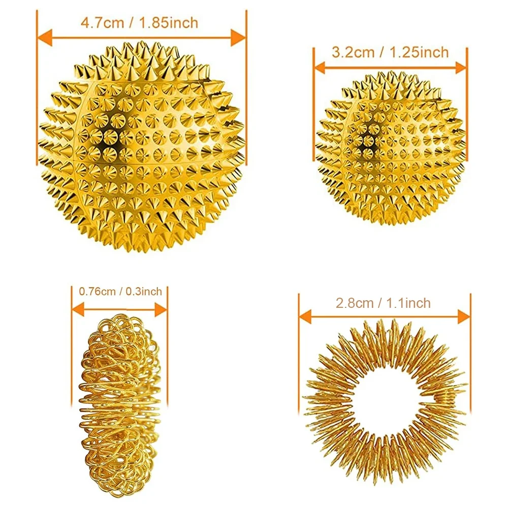 9Pcs Hand Massage Ball & Acupressure Ring Fingers, Spiky Massage Ball, Magnetic Balls for Adult Kid Hand Exercise, Stress Relief