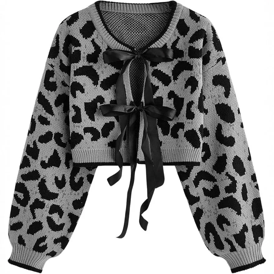 Sweater rajutan motif leopard baru musim gugur/dingin 2025, model longgar dan lembut, serta pullover ini merupakan gaya wanita yang trendi.