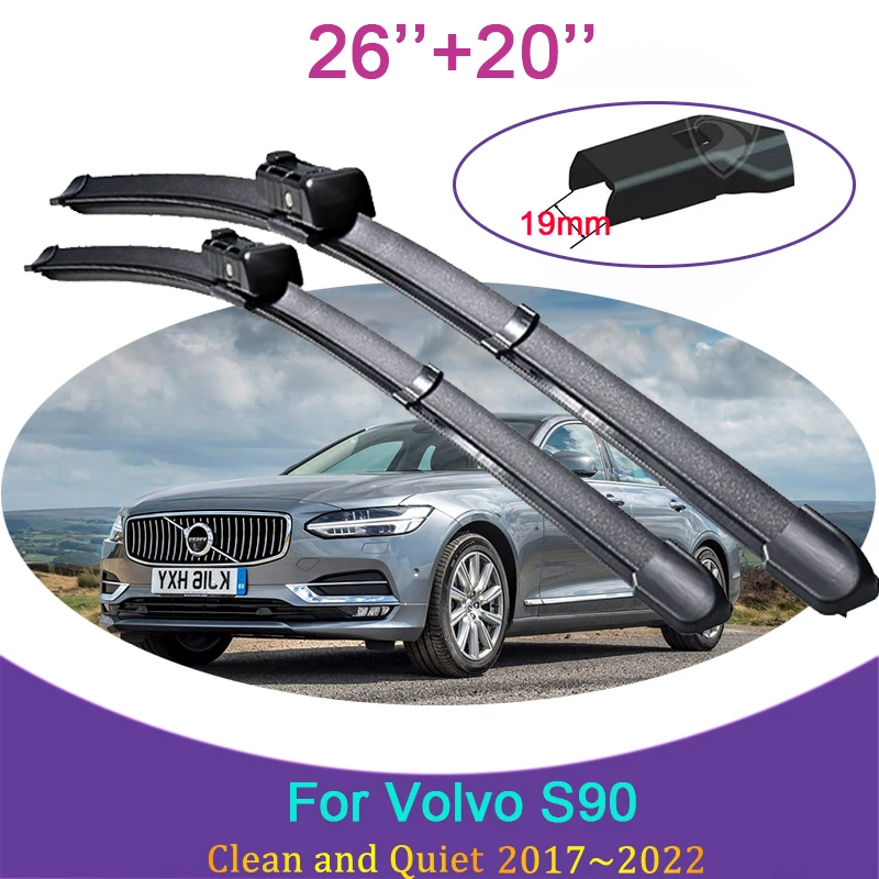 

Для Volvo S90 2017 ~ 2022 2019 2020 2021 безрамные резиновые дворники для очистки снега, щетки для переднего лобового стекла, автомобильные аксессуары, наклейка