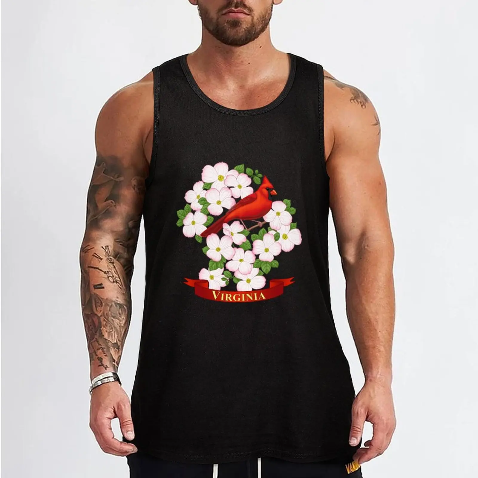 Virginia State Cardinal Bird and Dogwood Flower Tank Top anime gym Working vest