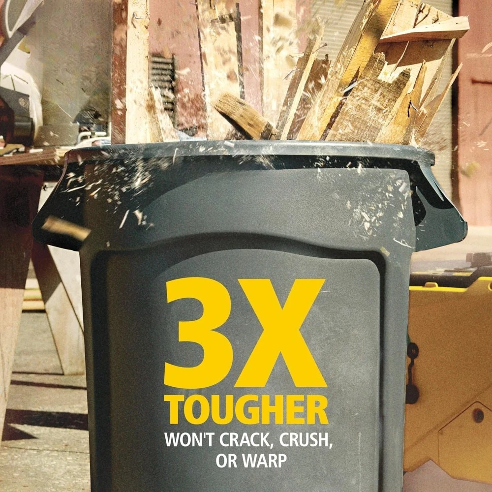 

Heavy Duty Round Trash Can Garbage Bin with Venting Channels 44 Gallon Black Waste Container for Outdoor Commercial Home