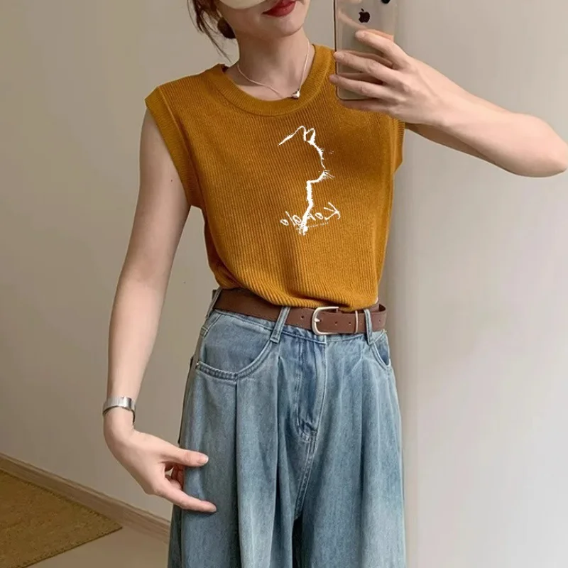 Autumn European and American style new fashionable printed knitted vest