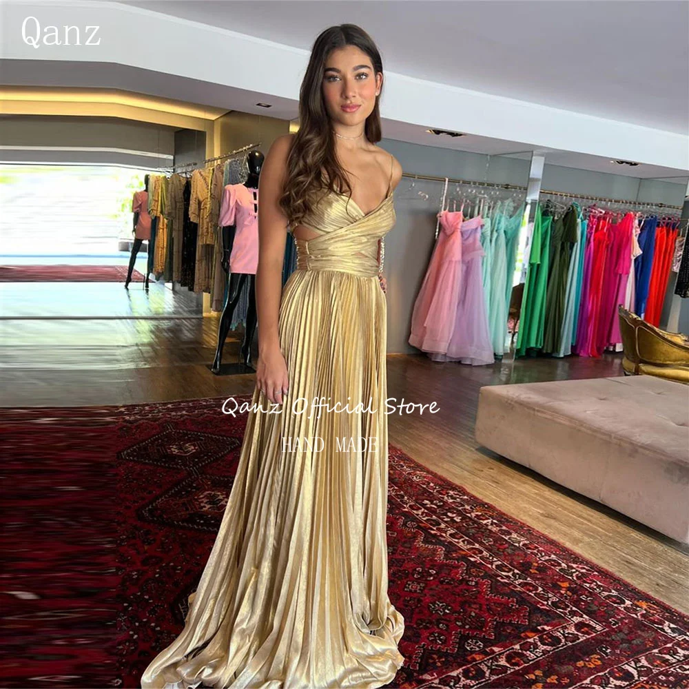 

Qanz Golod Dubai Luxury Evening Dress Satin Spaghetti Traps Customized Abendkleid Luxus 2024 Long A Line Party Dresses Woman