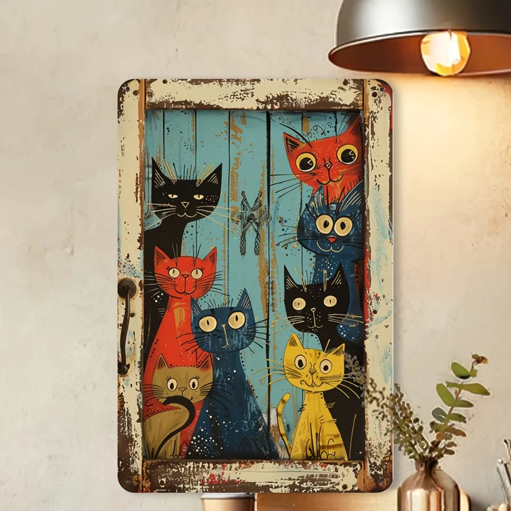 Vintage Metallschild „Six Cats“ aus Eisen, 20,3 x 30,5 cm, Retro-Wanddekoration, Blechschild für Bar, Garage, Männerhöhle