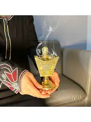 1pc Golden Metal Incense Burner Ramadan Electroplating Tower Incense Burner Eid Decorative Ornaments
