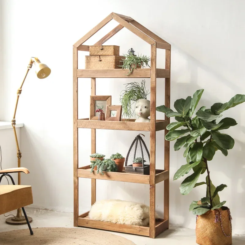 

Songyu Series Four-Grid Flower Rack Storage Rack American Country Retro Old Pine Living Room Storage Rack