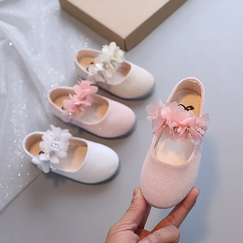 Girls' Shoes Beaded Little Flowers Princess Shoes Party Wedding Kids Flats Spring Fall Dress Shoes Children's Shoe For Girl