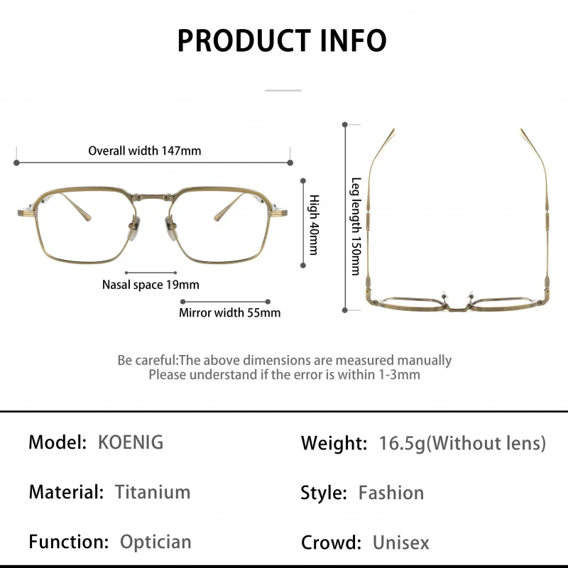Hyper-luxury AKONI-Style Foldable Pure Titanium Eyeglasses Frame KOENIG for Men Retro Large Square Portable Lightweight Wear