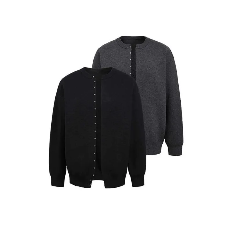 Men's Rivet Button Knitted Cardigan Round Neck Metal Snap Button Front Long Sleeve Casual Loose Fit Soft Warm Harajuku Sweater