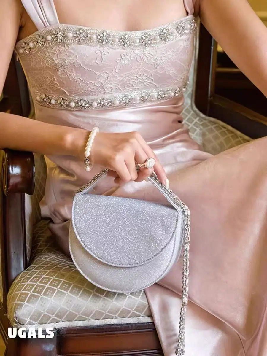 Luxury Satin Banquet Bag Women Handbag Glitter Rhinestones Diamond Tassel Evening Bag Wedding Party Clutch Purse Shoulder Bag view 6
