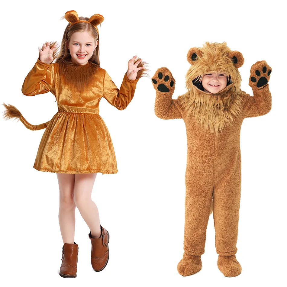 

Костюмы для косплея «Лев» для родителей и детей, семейные комплекты «Король Лев» с ушами и хвостом для детей и взрослых, карнавальный костюм