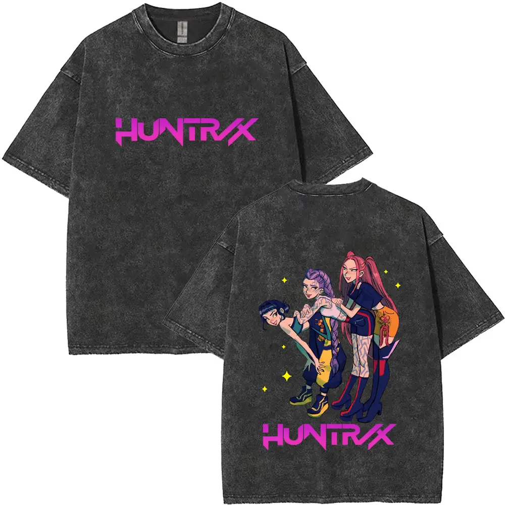 

Kpop Demon Hunters Rumi Mira Zoey винтажная стираная футболка мужская модная футболка большого размера для мужчин и женщин футболки на Рождество и Хэллоуин