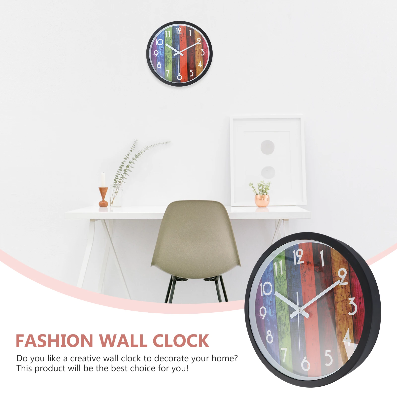 

1pc Colorful Wood Grain Modern Creative Quartz Hanging For Home Office Decorative Wall Clock Wood Grain Wall Clock Decor