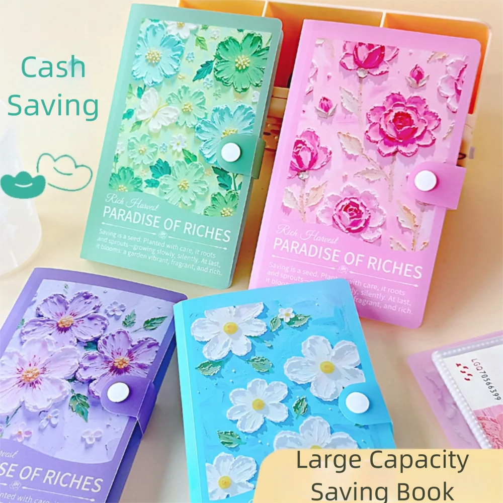 Save Money 100 Envelopes Money Saving Challenge A6 Oil Painting Waterproof Savings Binder Large Capacity Reusable