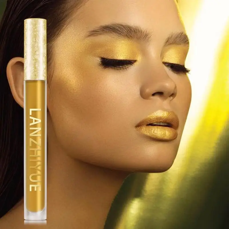 Brillo de labios dorado resistente al agua, 2 en 1 brillo de labios de Metal, maquillaje de sombra de ojos brillante y lápiz labial líquido de larga duración para mujeres y