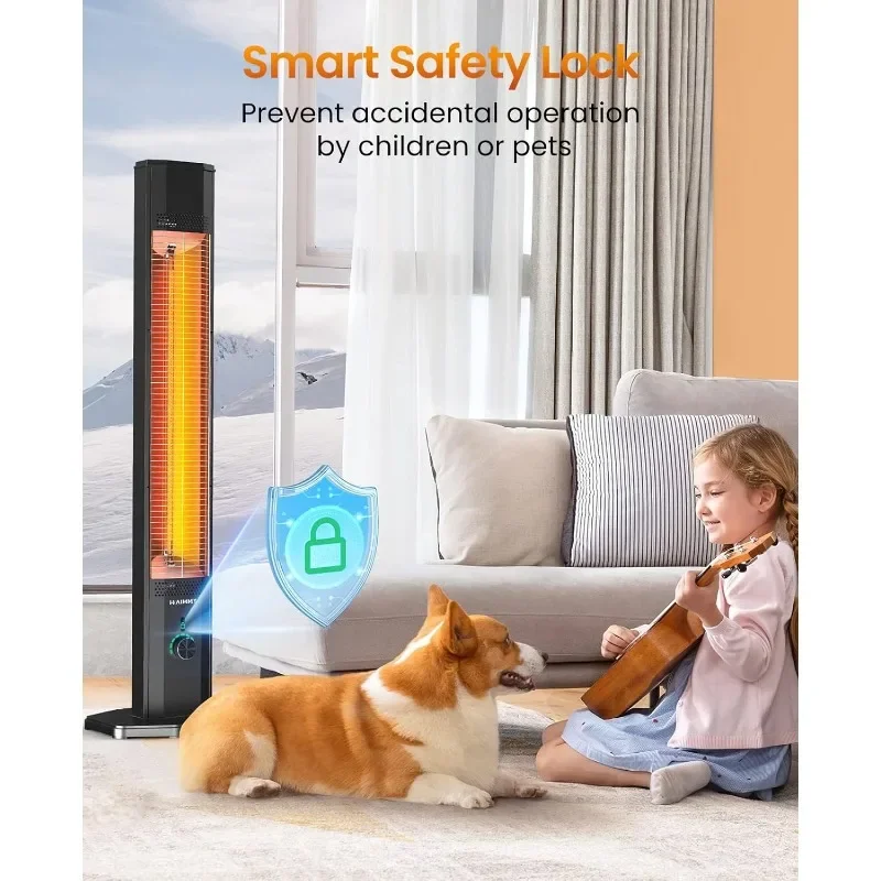 Outdoor Electric Patio Heater, Haimmy 42in Infrared Heater with Remote, 9 Heat Levels, 9H Timers, 1500W Instant Heating
