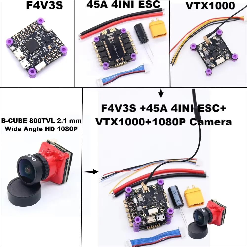 كاميرا FPV F4V3S/ F4V3S PLUS + 45A/60A 4IN1 ESC + VTX1000 + 1080P INAV Betaflight Board Barometer OSD Quadcopter RC Drone FPV Racing