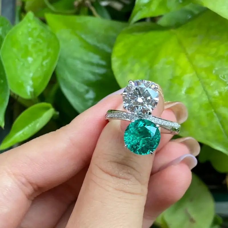 RUIF 2025 Classic Style 9K 10K 14K 18K And With IGI Certificate Lab Grown Diamonds And 9mm Round Shape Lab Grown Emerald Rings