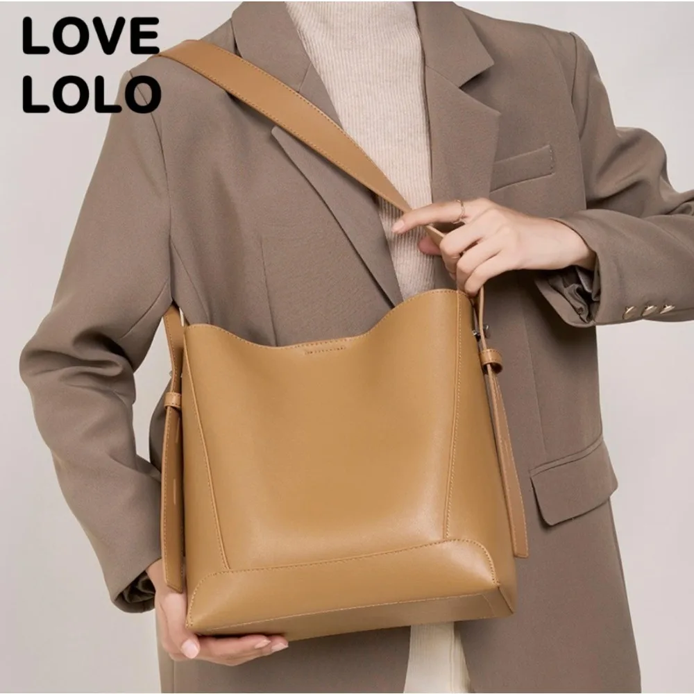

Genuine Leather Bucket Bag for Women Large Capacity Crossbody Shoulder Bag Commuting Handheld Purse High Quality Tote