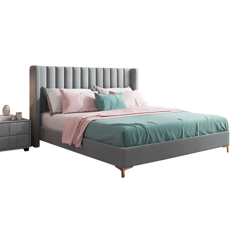 

Nordic, fabric bed, double, master bedroom, light luxury, bedroom, modern, simple