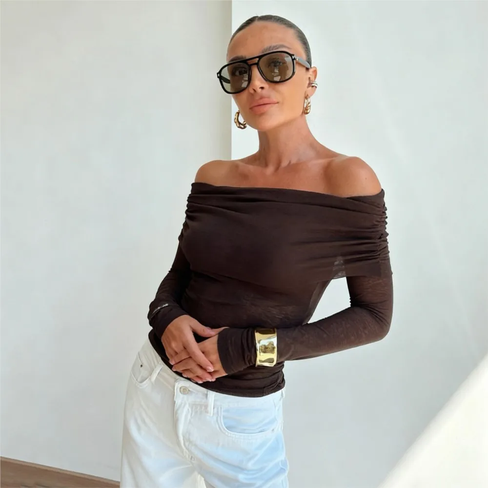 Ropa de mujer, camiseta de manga larga con un hombro, Top de Color sólido, estilo Simple, combina con todo, ceñido al cuerpo, temperamento elegante, ajustado, a la moda