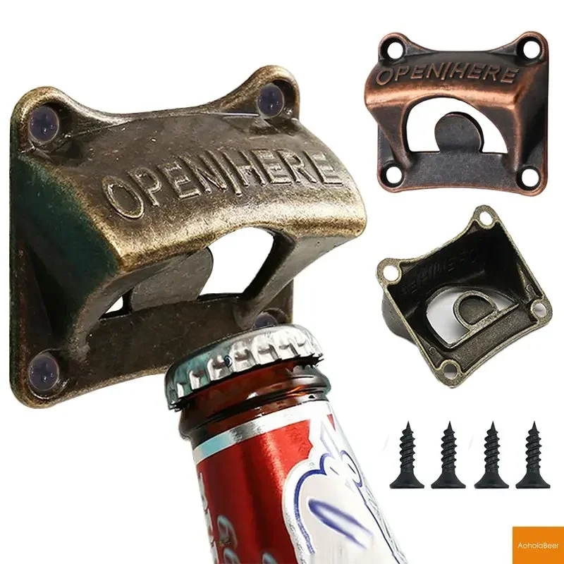 1pc Metal Bottle Opener Wall Mounted Decorative Cafe Bar Wall Hanging Beer Opener Tools Outdoor BBQ Retro Opener Kitchen Gadgets