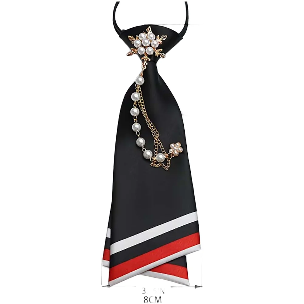 Arrow Shaped Preppy Clip On Satin Tie with Pearl Chain Small Tie for For jk Uniform Shirt for School and Daily Wear Applications