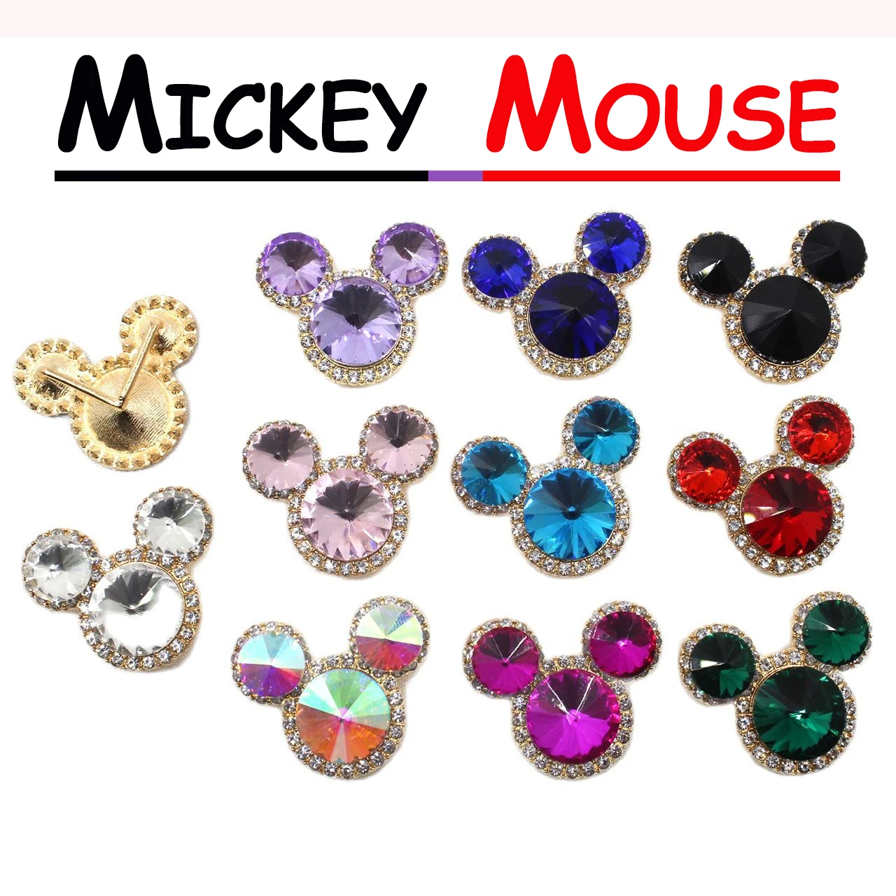 New 5pcs/lot 2.5*3CM Two Ears Glass Buttons DIY Can Sewing Rhinestone Christmas Alloy Accessorie Clothing Decoration Accessories