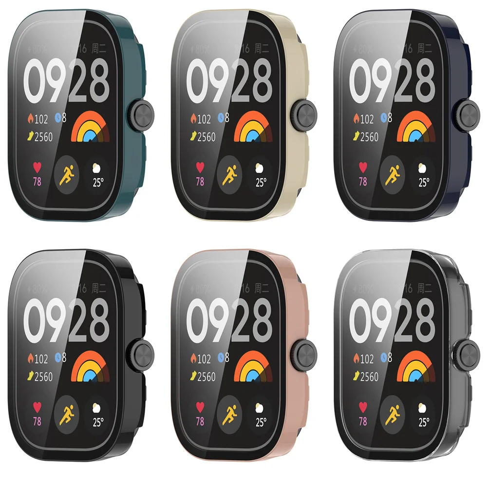 Redmi Watch 5 화면 보호기 용 유리 필름이있는 2in1 PC 케이스 SmartWatch 보호 커버 프레임 필름 쉘 하드 안티 스크래치