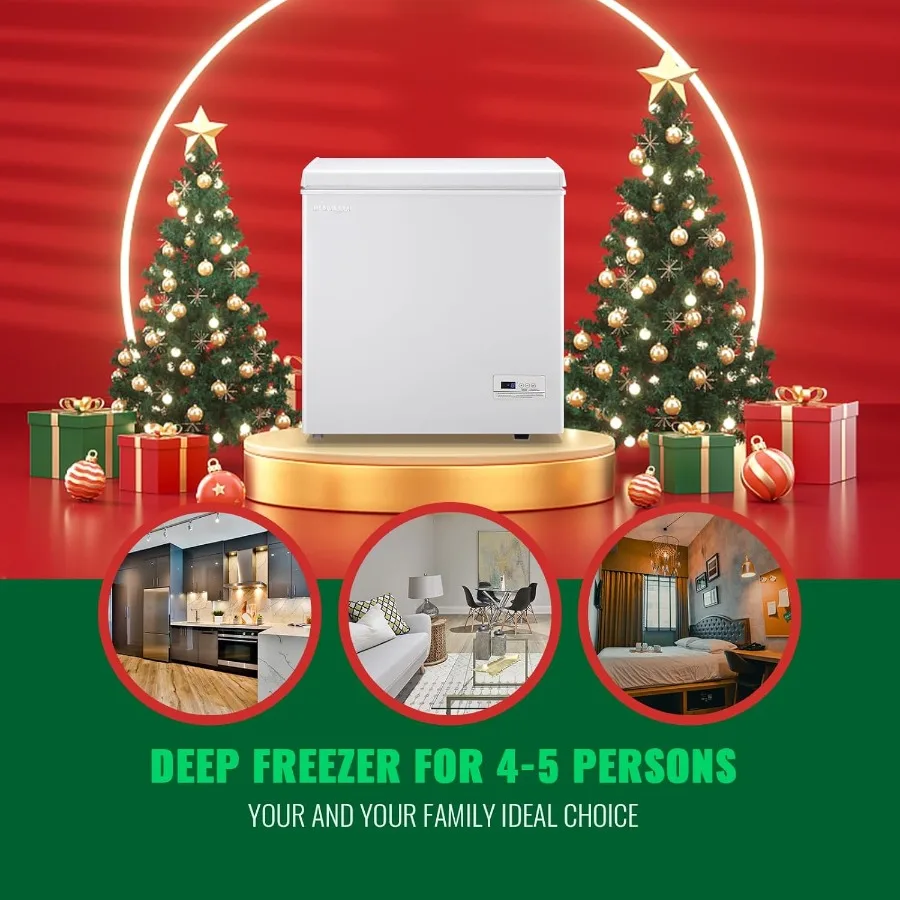 5.0 Cubic Feet Chest Freezer with Temperature Display Panel Small Deep Freezer Featuring 2 Removable Baskets and Top-Opening Do