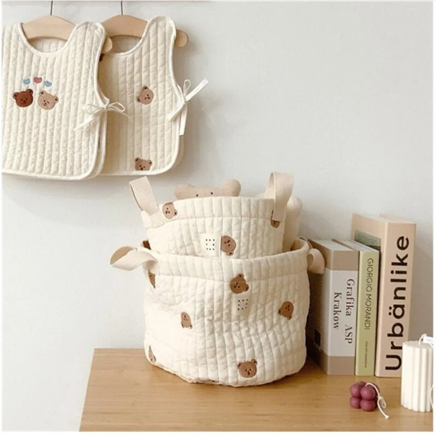 Toy Storage Bag for Diaper Bag Nappy Caddy Baby Items Newborn Crib Organizer Bedding Cotton Embroidery Mommy Bag Storage bucket