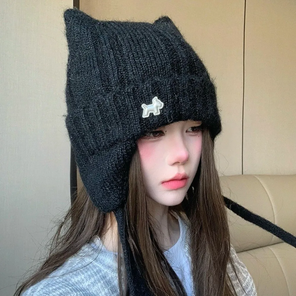 Warm Polyester Fleece Lined Beanie Large Head Circumference Ear Protection Warm Winter Hat 56cm To 58cm Thick Knit Hat For Women