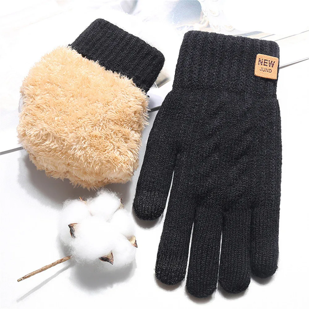 Wool Gloves Outdoor Thick Leather label Mittens Warm Thermal gloves for Driving