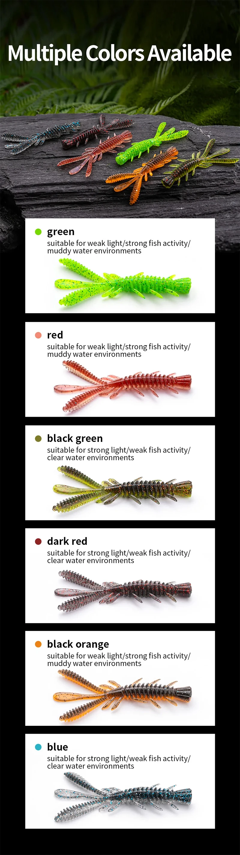 15-teiliges Set Schwimmende Garnelen-Softköder für Drop-Shot-Angeln, Bass, Mandarin-Fisch, Angelwurm-Set, Süßwasser-Angelausrüstung, Sortiertes Set – Detail 12