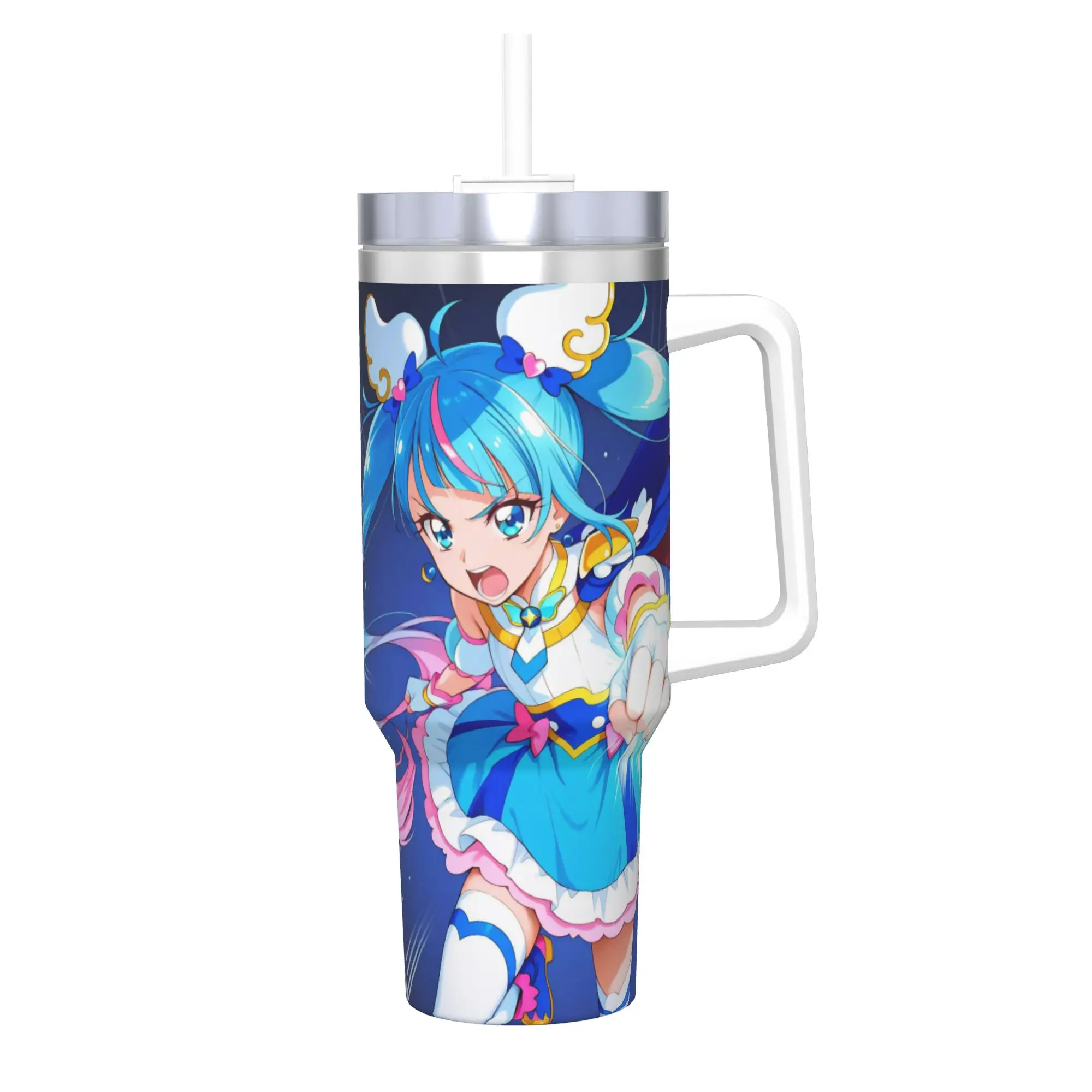 Soaring Sky Pretty Cure Tumbler With Straw  Stainless Steel Tumblers Cup Double Wall Vacuum Insulated for Cold Or Hot 40oz