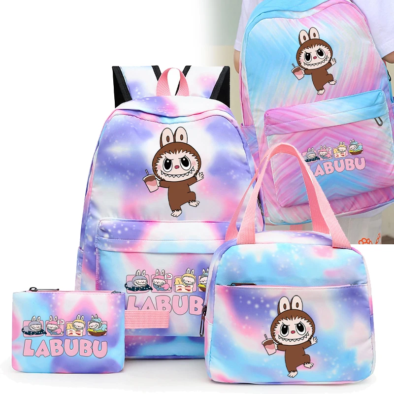 

3Pcs/set Cute Labubu Backpack Children Teenager Cartoon School Bookbag Student Boy Girl Schoolbag with Lunch Bag Colorful Bag