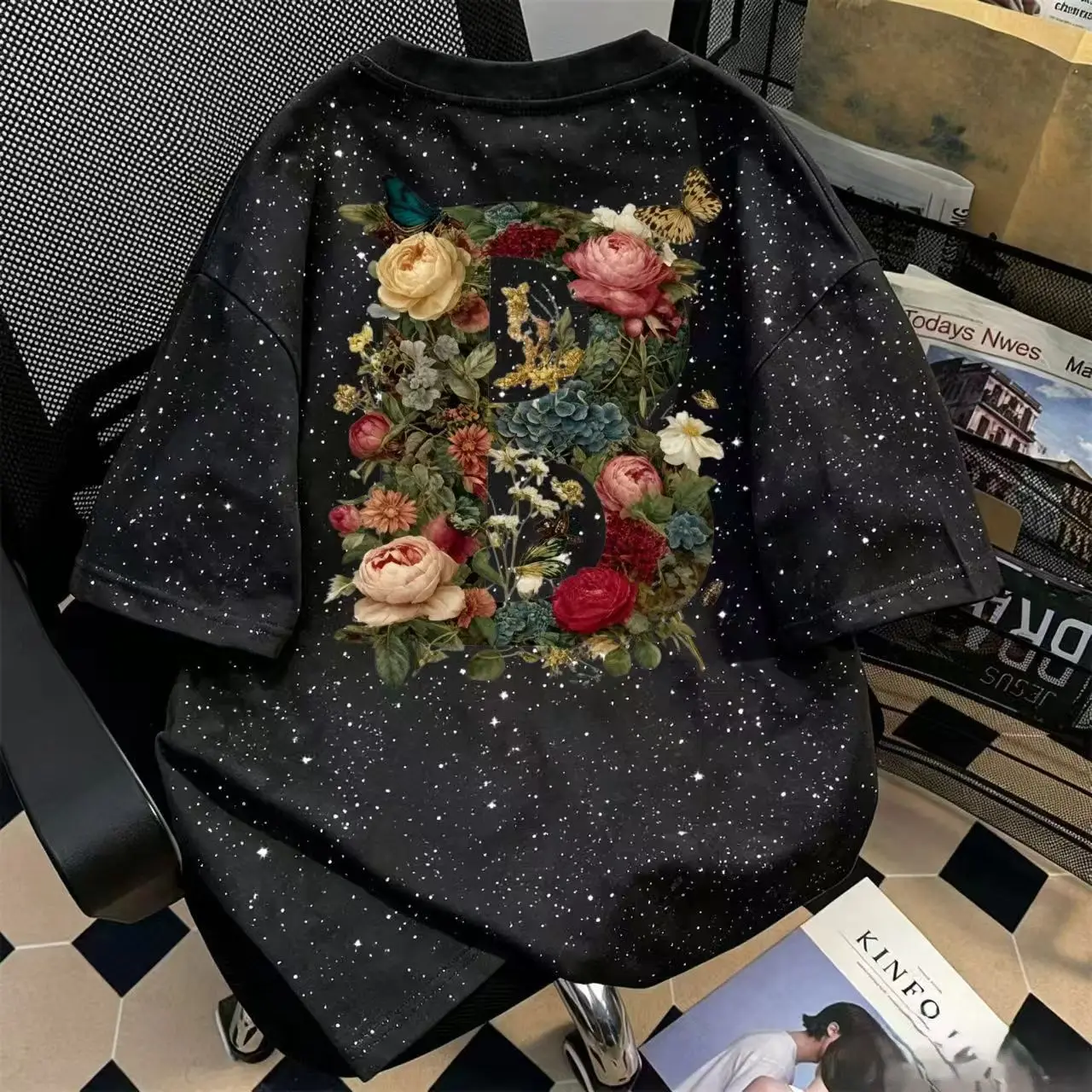 Vintage Floral Printed Undershirt for Men Loose Casual Summer T-Shirt Retro Crew Neck Short Sleeve Lightweight Cotton Tee Male
