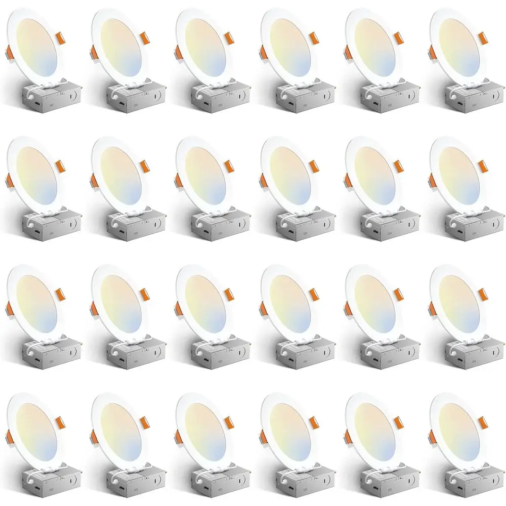 

24 Pack 6 Inch 5CCT Ultra-Thin LED Reced Ceiling Light with Junction Box, 1050LM Brightn, Dimmable CanlWaer Downlight, 12W, ETL&