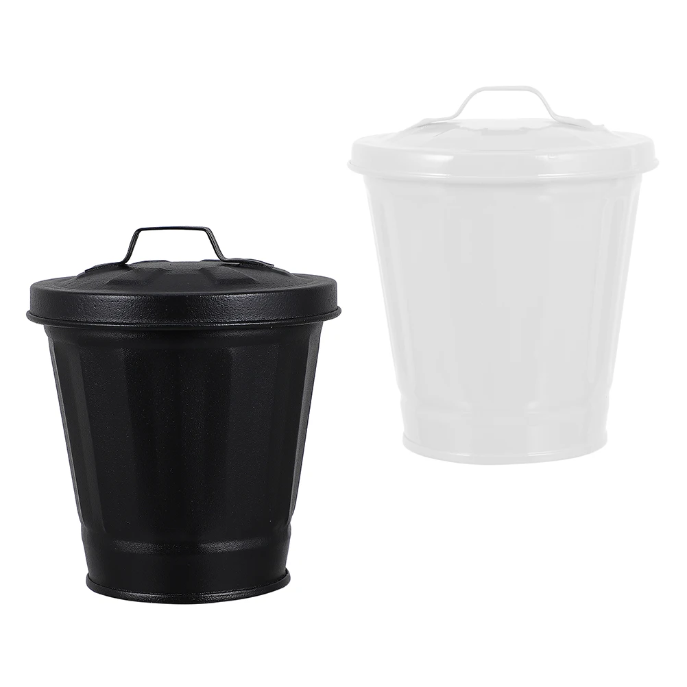 

2Pcs Creative Waste Bins Desktop Tabletop Office Car Iron Mini Trash Can Flowerpot Lid Suitable Scenarios
