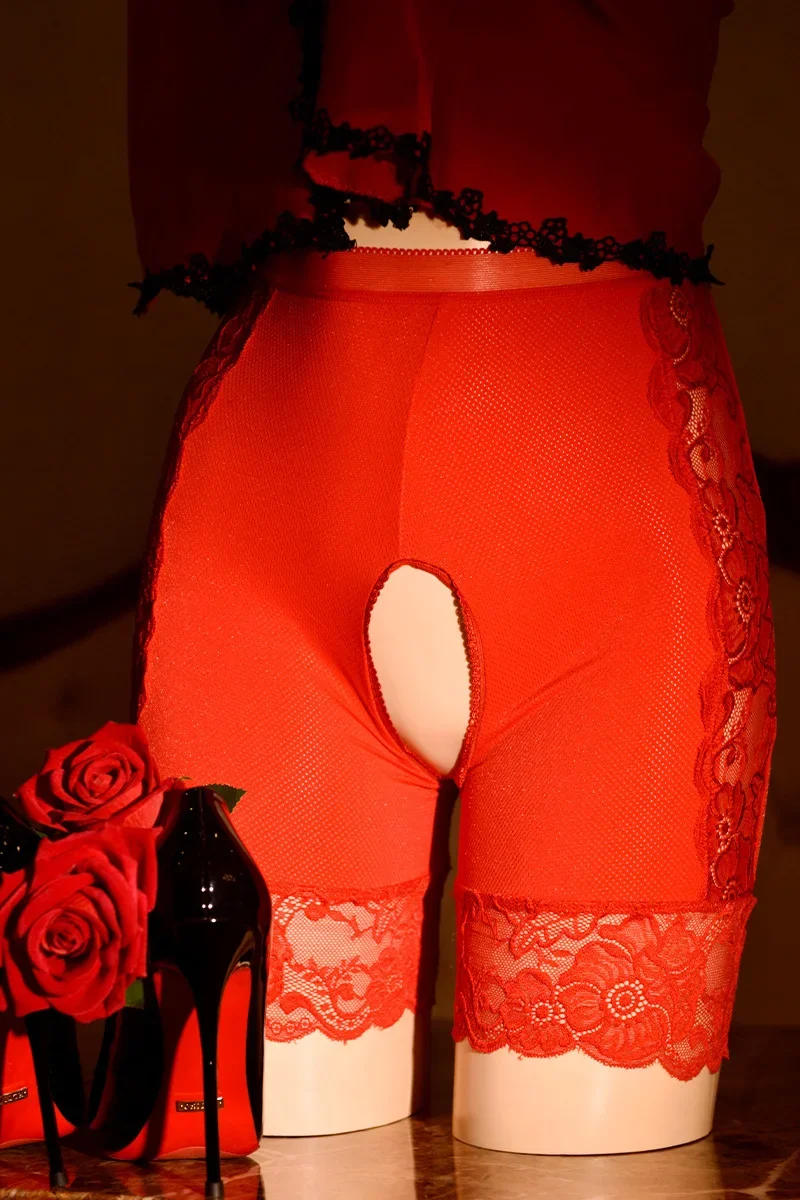 Heren Gay Sexy Kanten Slipje Open Kruis Lingerie Zijde Patchwork Onderbroek Stretch Ademend Boyshort Crotchless Sissy Ondergoed