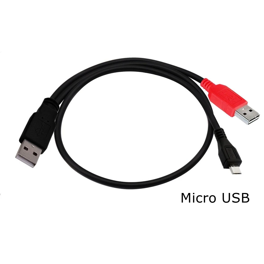 2In1 USB 2.0 Type A Male To Micro Mini USB 5Pin Type A 3A C Male Y Splitter Cable 80/20CM with USB Power Supply For HDD Camera