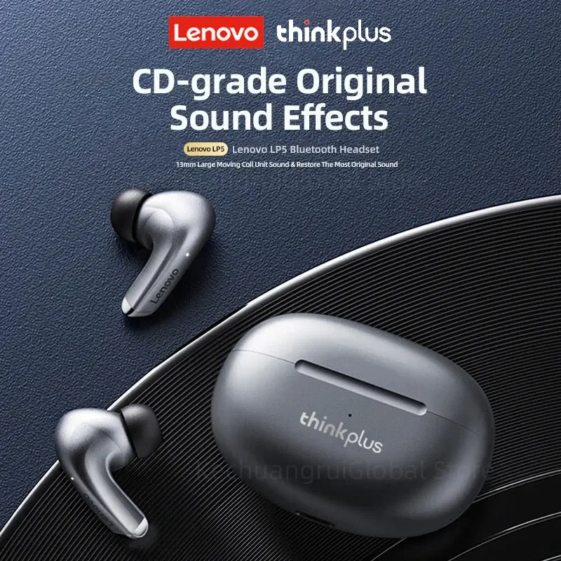 100% เดิม Lenovo LP5 ไร้สายบลูทูธ 5.4 หูฟังหูฟังสําหรับเล่นเกม HiFi หูฟังกีฬาชุดหูฟังกันน้ําพร้อมไมโครโฟนใหม่