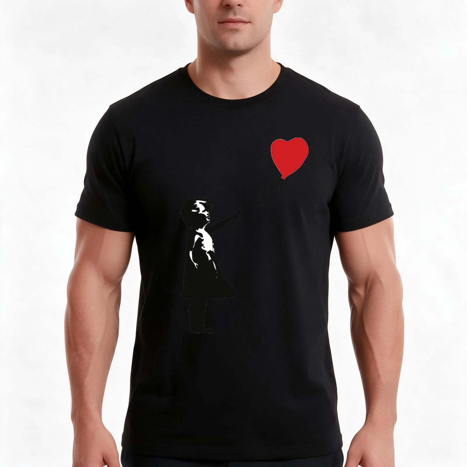 Bansky Girl with Baloon T-Shirt, Summer Casual Cotton Tee, Oversized Streetwear Tops, Vintage Graphic Print, Unisex Men Women