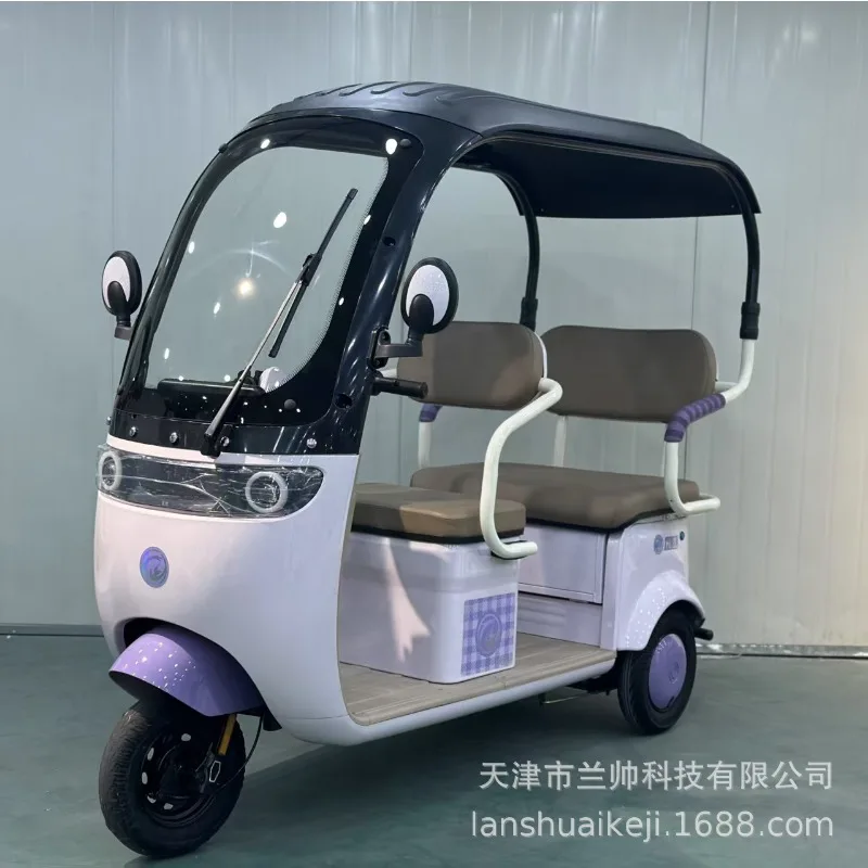 Self-contained Integrated Shed Electric Tricycle, Double-row Seat Passenger and Cargo Dual-purpose Daily Leisure Transportation
